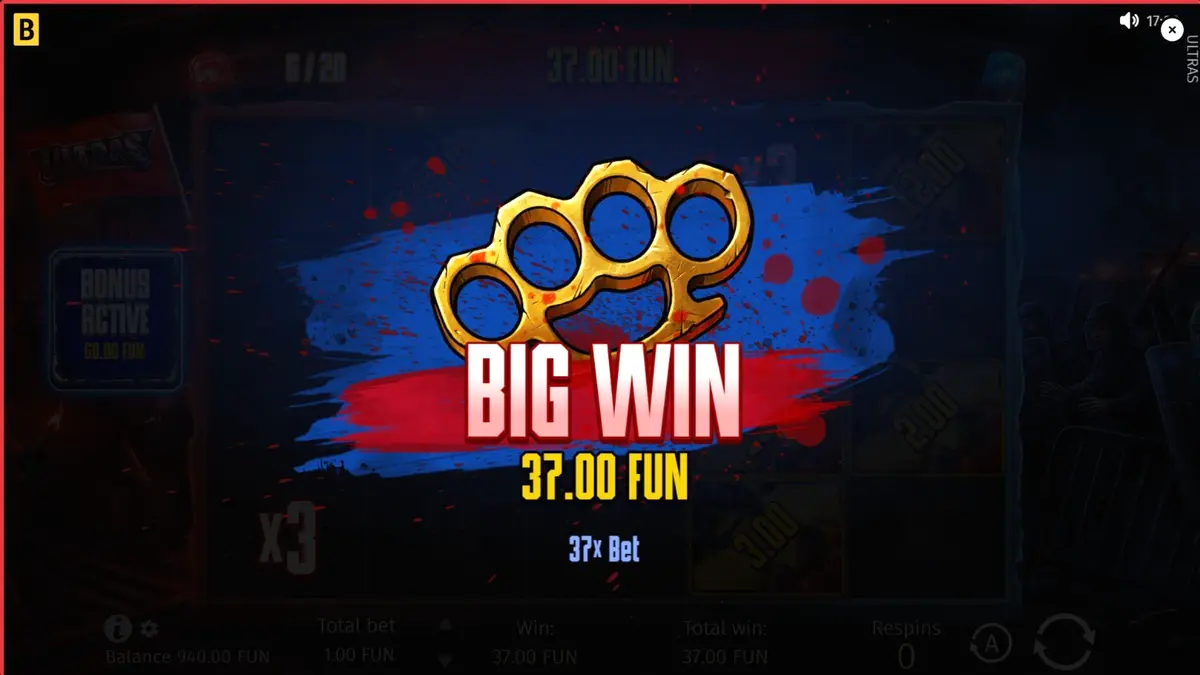 Interface do jogo de slot Ultras com tema de torcidas de futebol